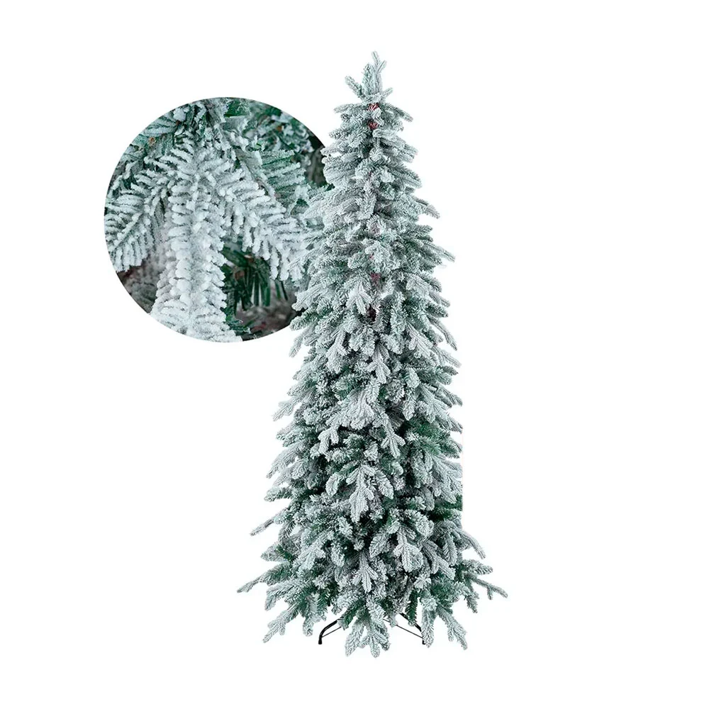 Pino / árbol de navidad artificial en color verde con efecto nevado d…
