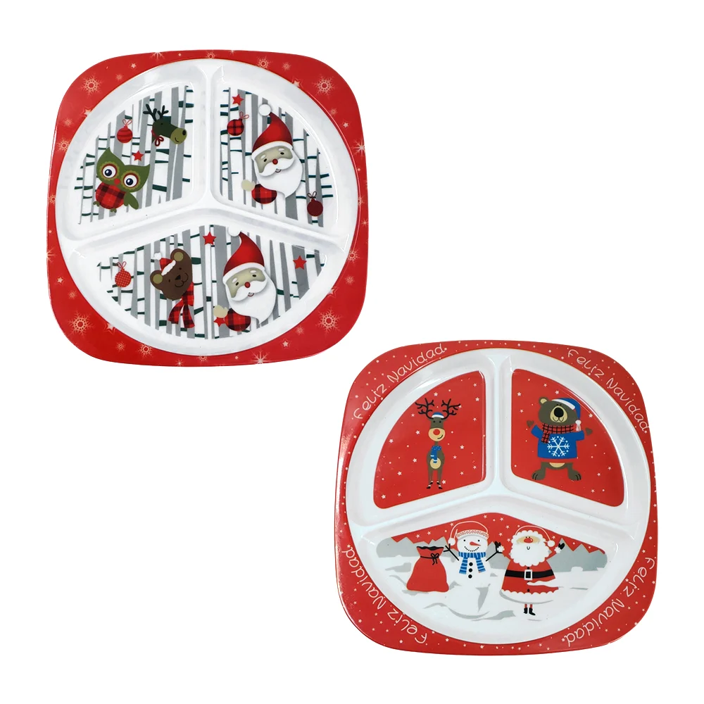 Plato de melamina con 3 divisiones y estampado navideño, varios model…
