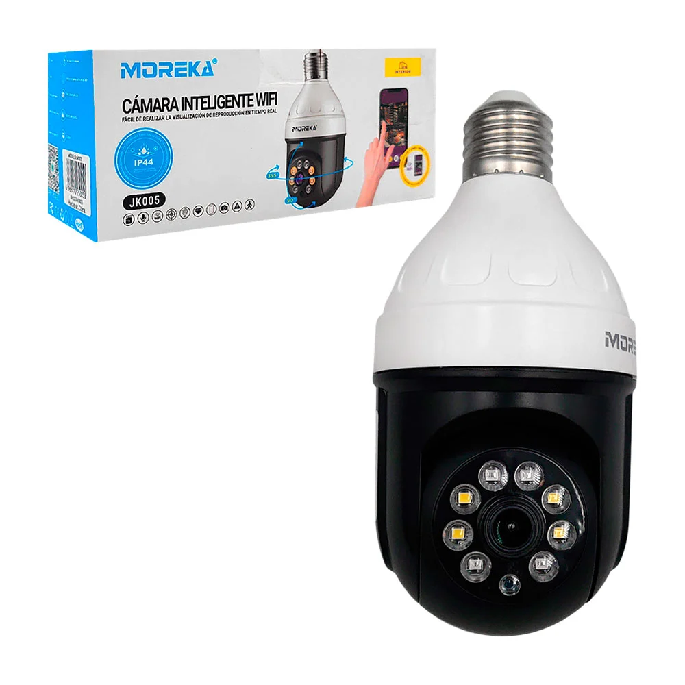 Cámara moreka tipo foco wifi multiángulo con sensor de movimiento y s…