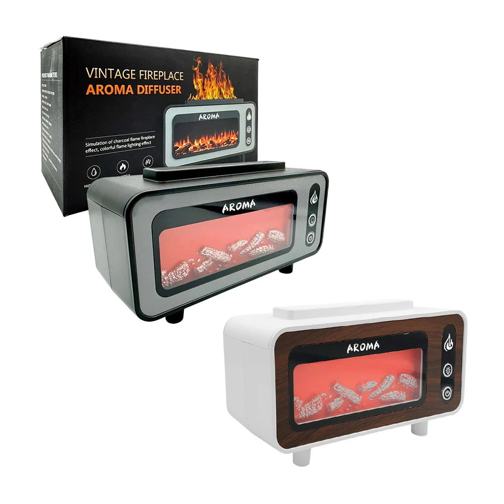 Humidificador con diseño de chimenea y luces con diseño de flama, var…