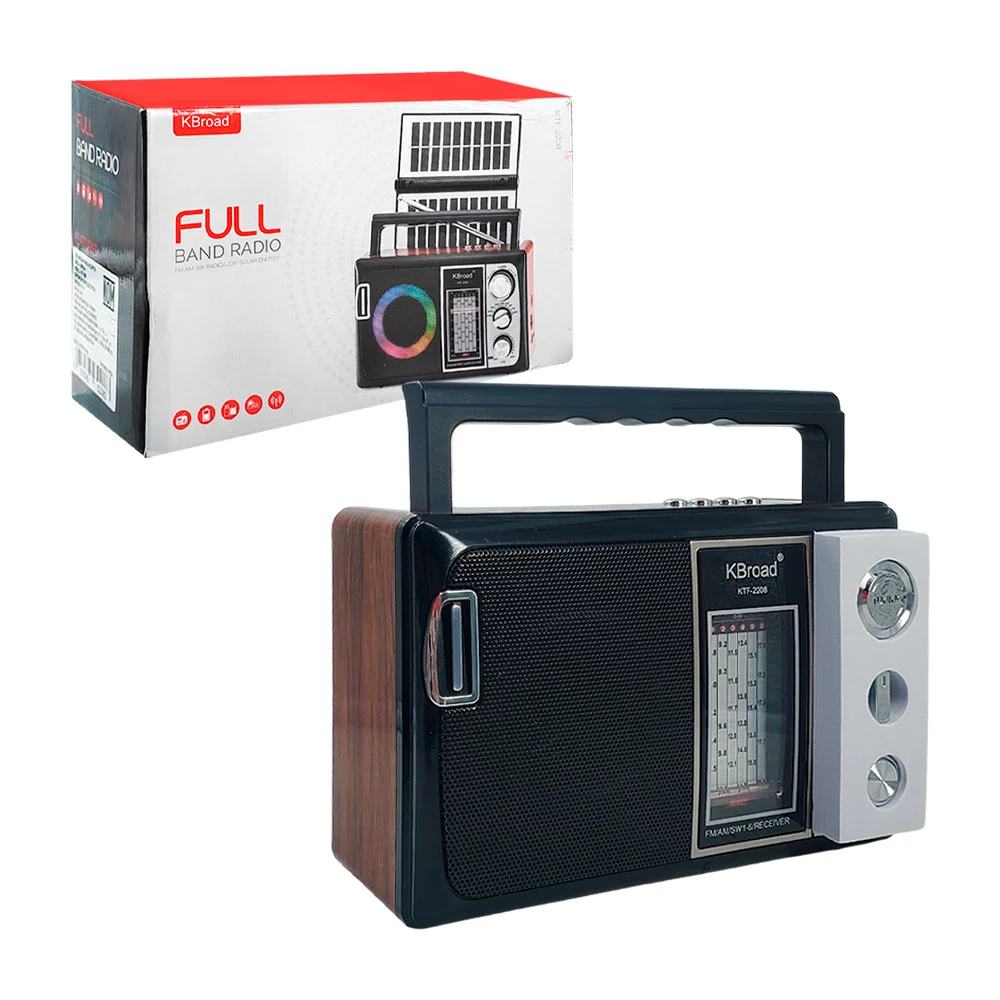 Bocina / radio estilo vintage, con aro led, panel solar y antena pleg…