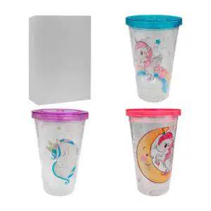 Vaso de acrílico efecto hielo con estampado de unicornio + tapa / lb1…