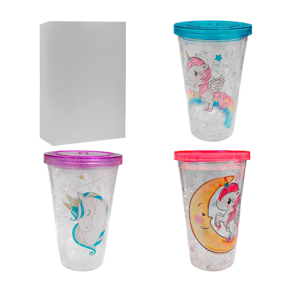 Vaso de acrílico efecto hielo con estampado de unicornio + tapa / lb1…
