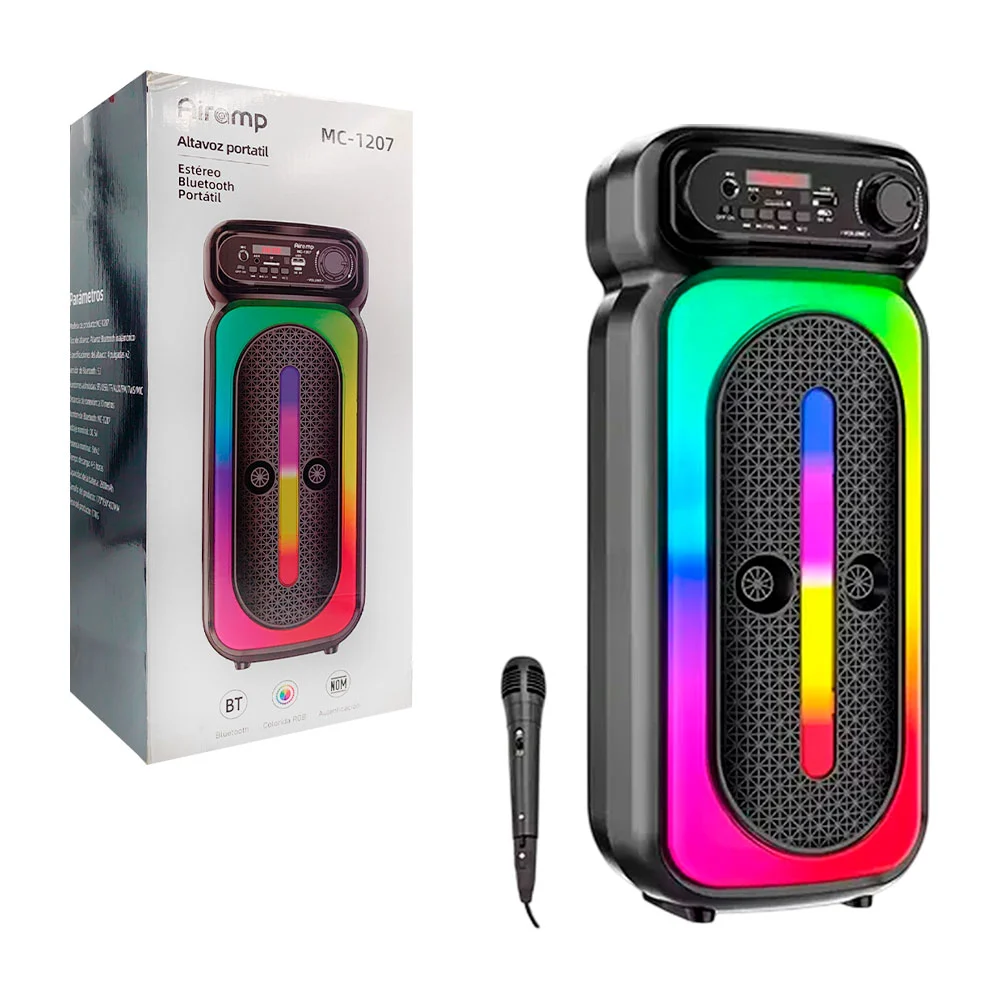 Bocina 8in inalámbrica portatil con radio fm, luz rgb + micrófono / m…