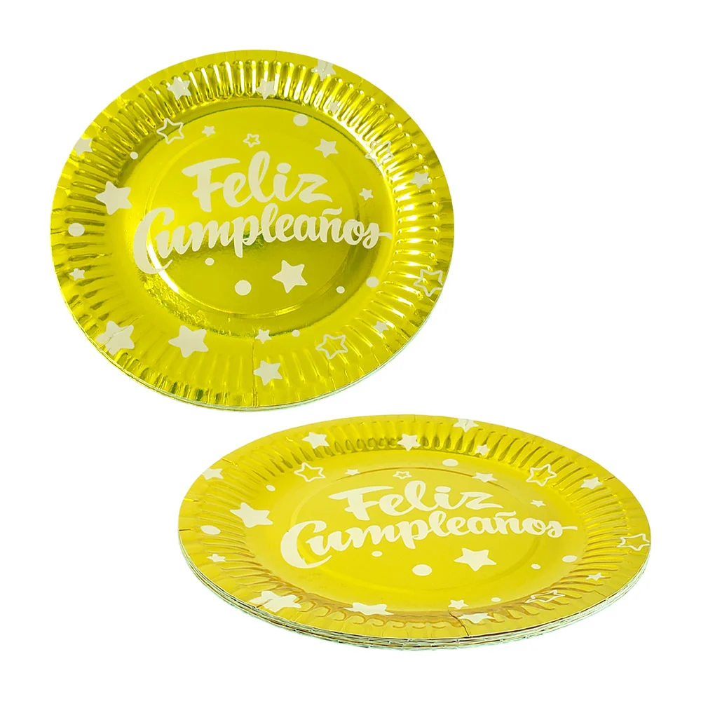Paquete de diez platos de fiesta con estampado de letrero y color met…