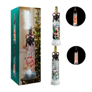 Adorno navideño musical en forma de botella con moño y muérdago, 37cm…