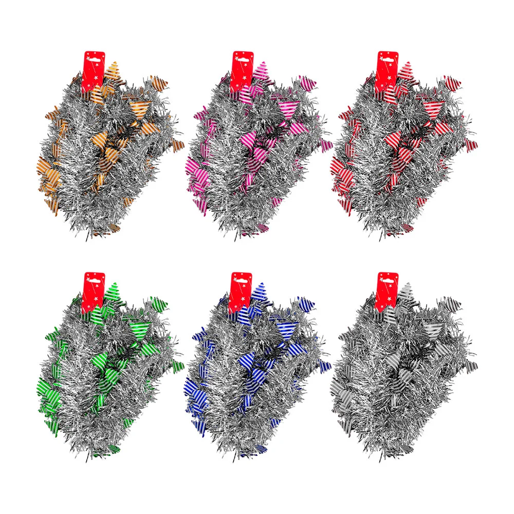 1pz tira de escarcha plateada con decoración de mini pinos con rayas,…