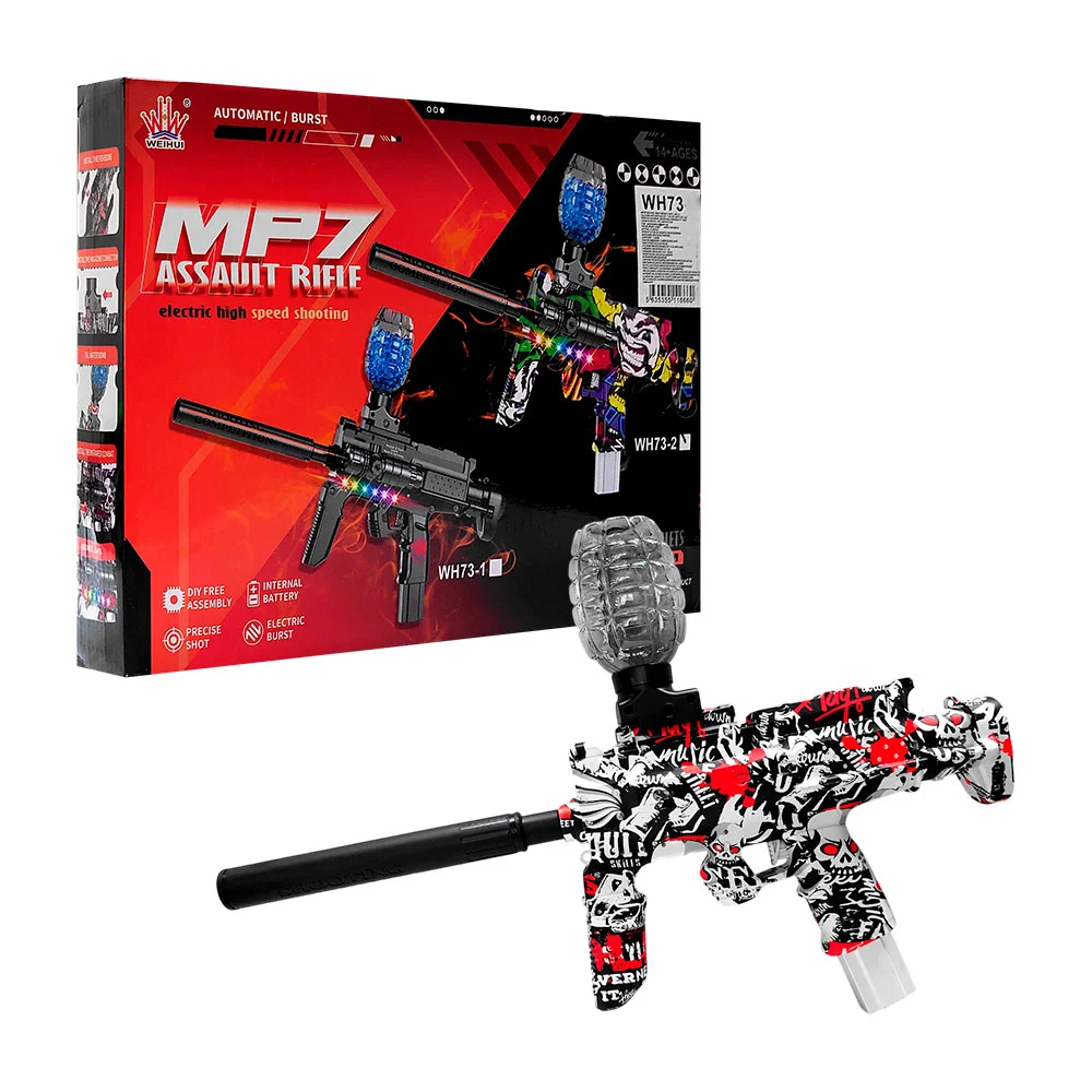 Pistola de juguete mp7, diseño de calaveras y letras, tanque para bal…