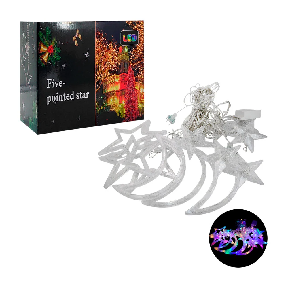 Serie de luz multicolor decorativa navideña en forma de medias lunas …