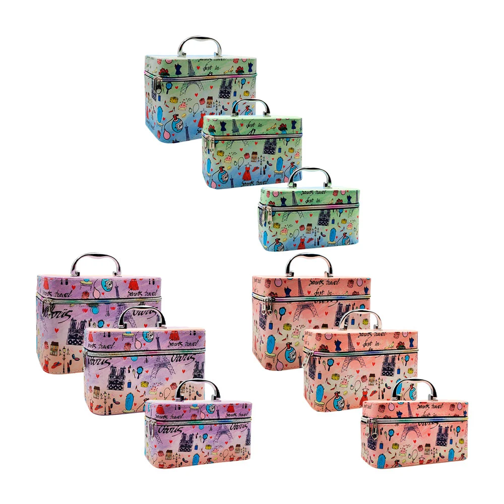 Kit de 3 cosmetiqueras tipo vinil con estampado parisino, variedad de…