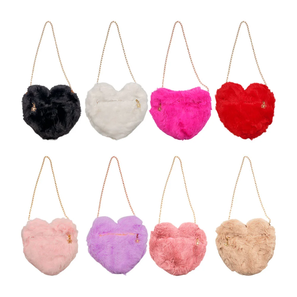 Bolsa infantil afelpada en forma de corazon con asa cadena, variedad …