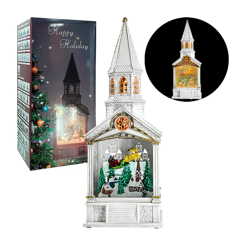 Adorno navideño en forma de torre musical con luz y figura encapsulad…