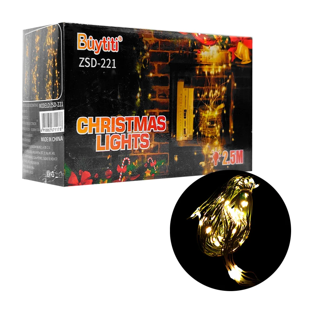 Serie de mini luces navideñas de 2.5m en tono cálido y cable verde / …