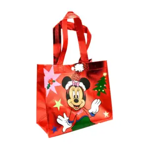 Bolsa de regalo navideña tipo metálica con diseño de minnie, 23.5x20.…
