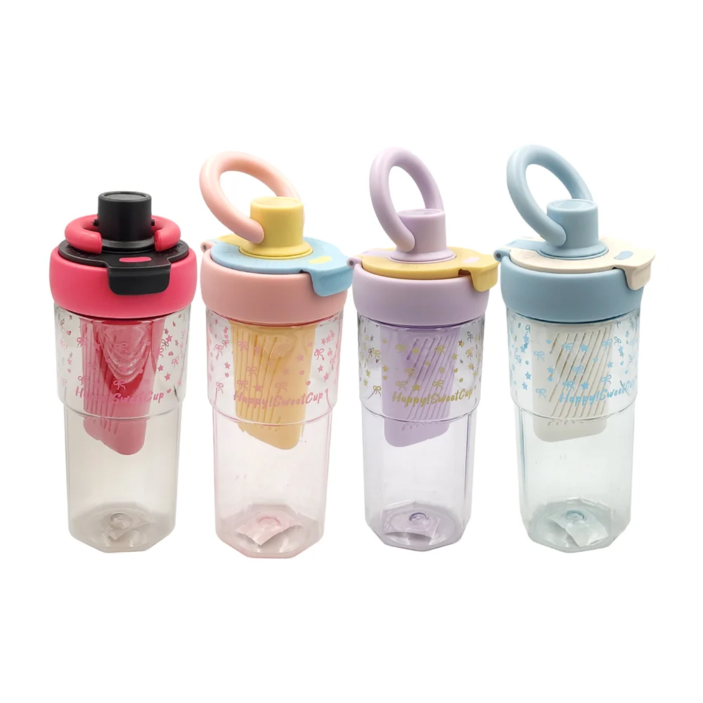 Botella con infusor y popote, cierre hermético estampado de moño y es…