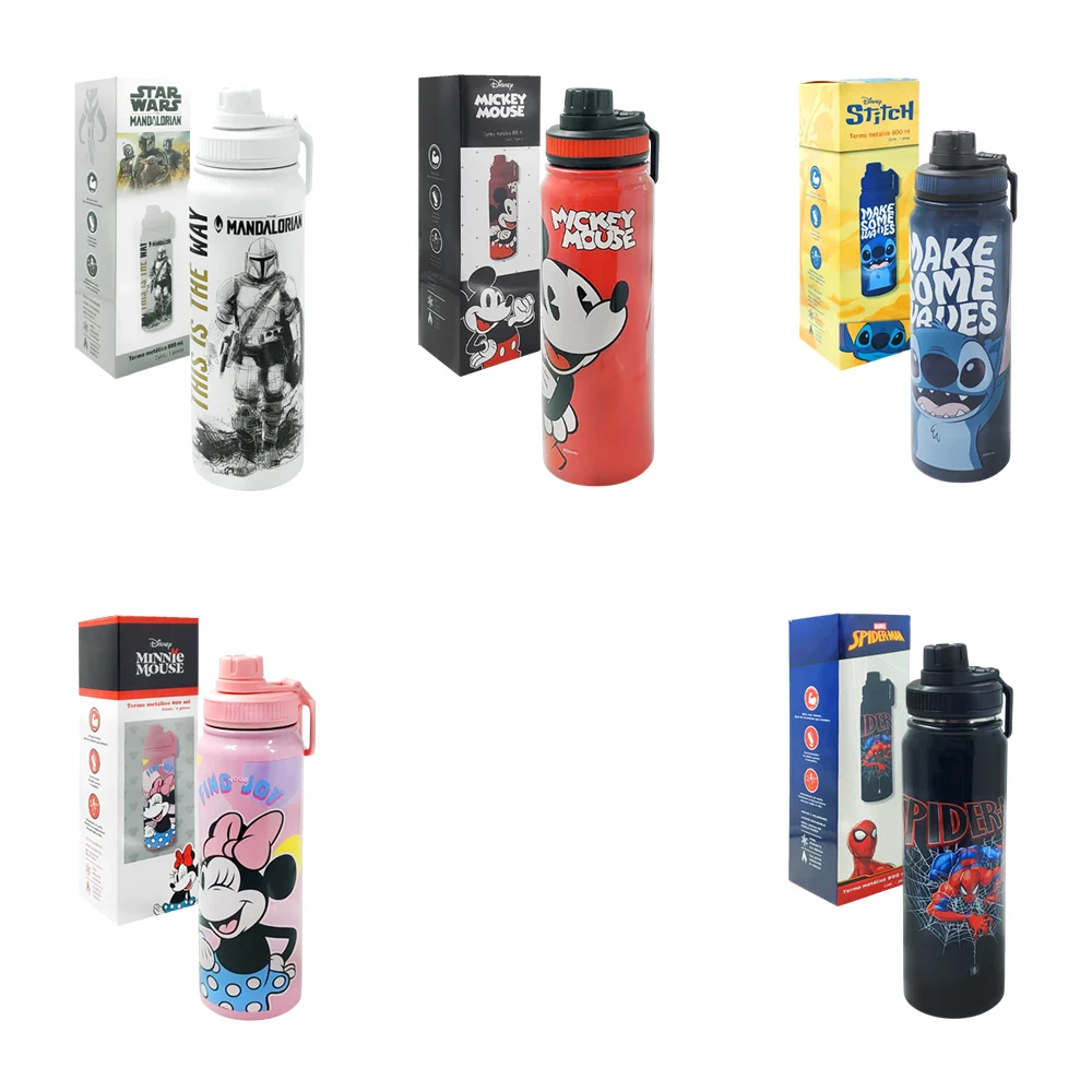 Termo metálico 800ml con estampado de personajes animados, variedad d…