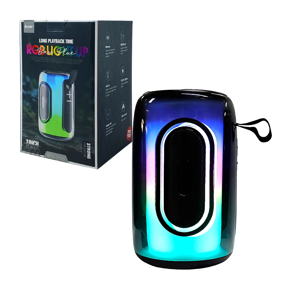 Bocina inalámbrica, cilíndrica, con iluminación rgb, botones de funci…