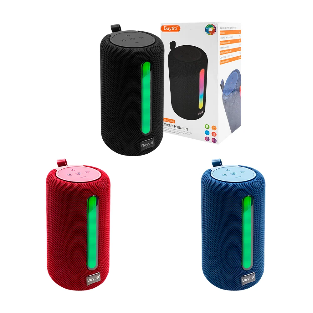 Bocina buytiti cilíndrica portátil, bluetooth con luz rgb, color surt…