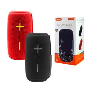 Bocina cilíndrica, con botones laterales, asa, luz led y puertos cone…