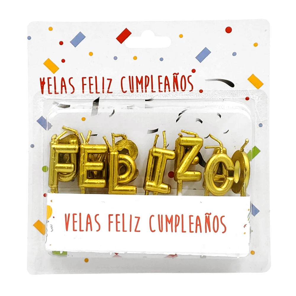Blíster de velas metálicas para pastel con forma de texto de feliz cu…