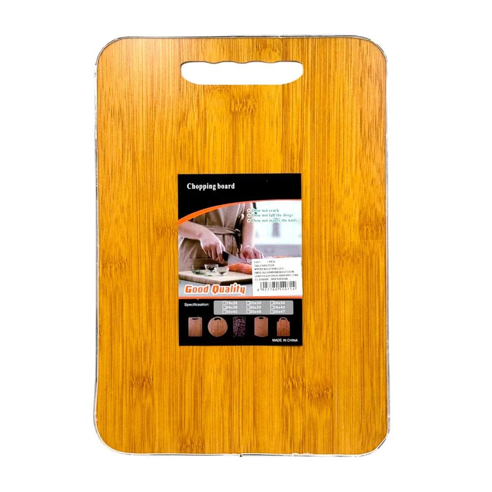 Tabla rectangular para picar 34X24 de madera con borde metálico / E40…