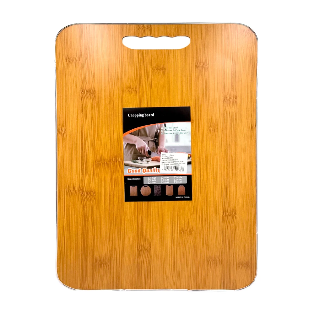 Tabla rectangular para picar 40x30cm de madera con borde metálico / E…