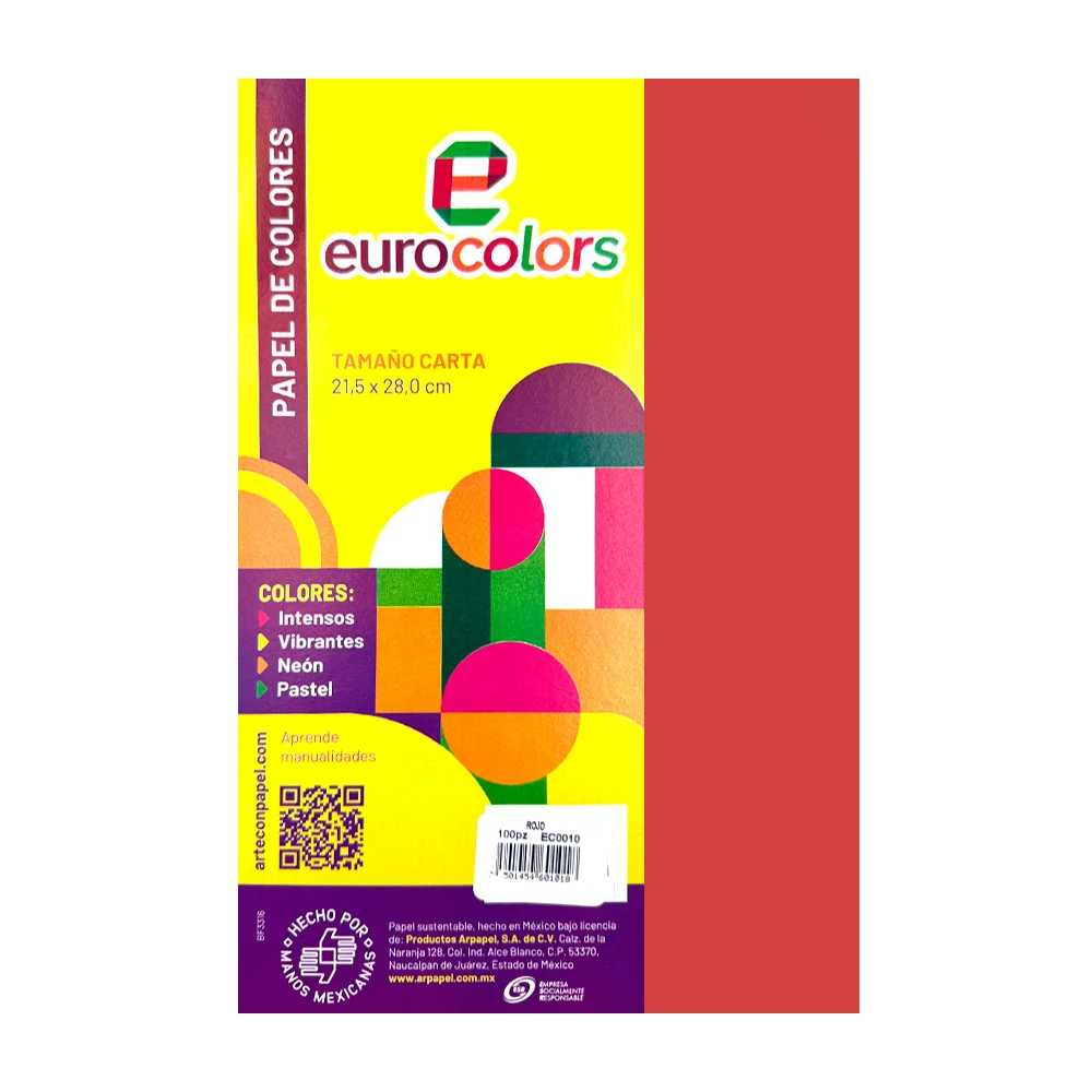 Paquete con 100pz de hoja eurocolors tamaño carta en color rojo / ec0…