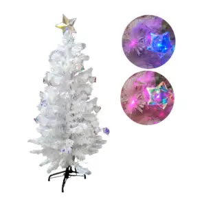 Árbol navideño blanco de fibra óptica + estrellas colgantes luminosas…