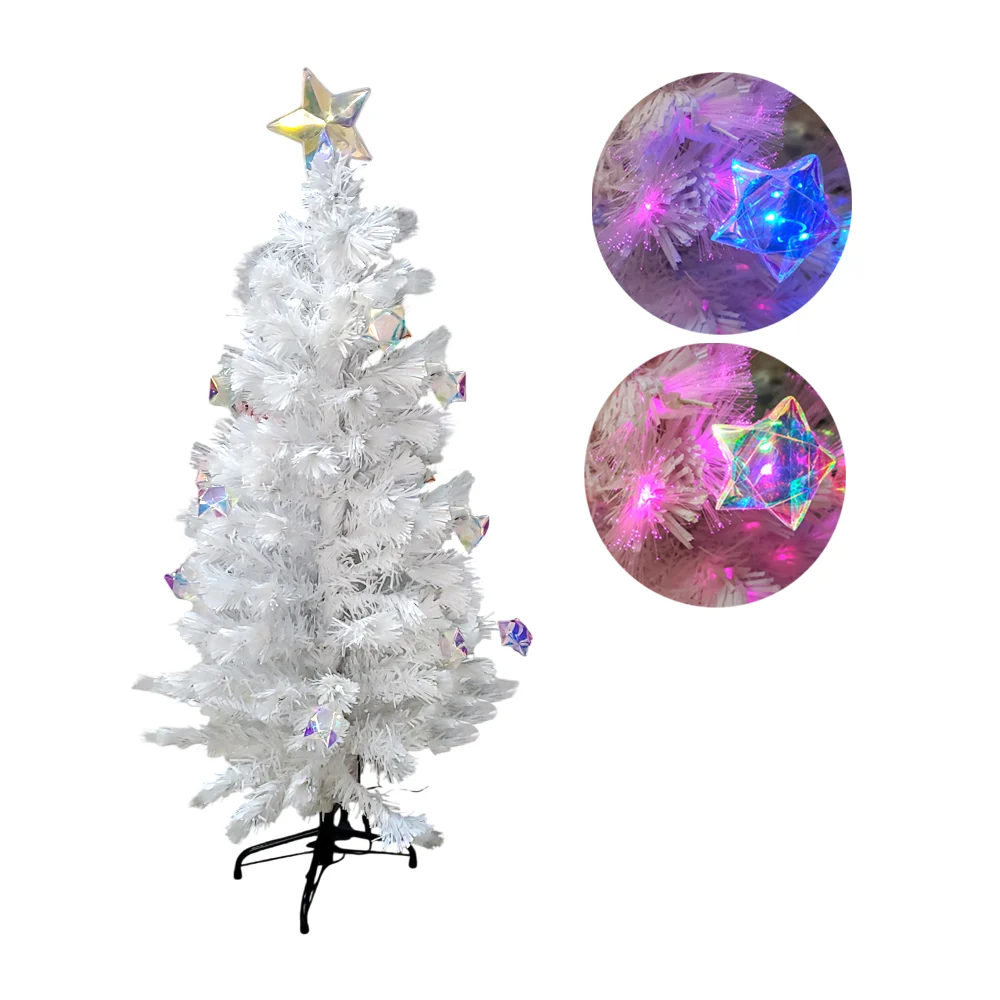 Árbol navideño blanco de fibra óptica + estrellas colgantes luminosas…