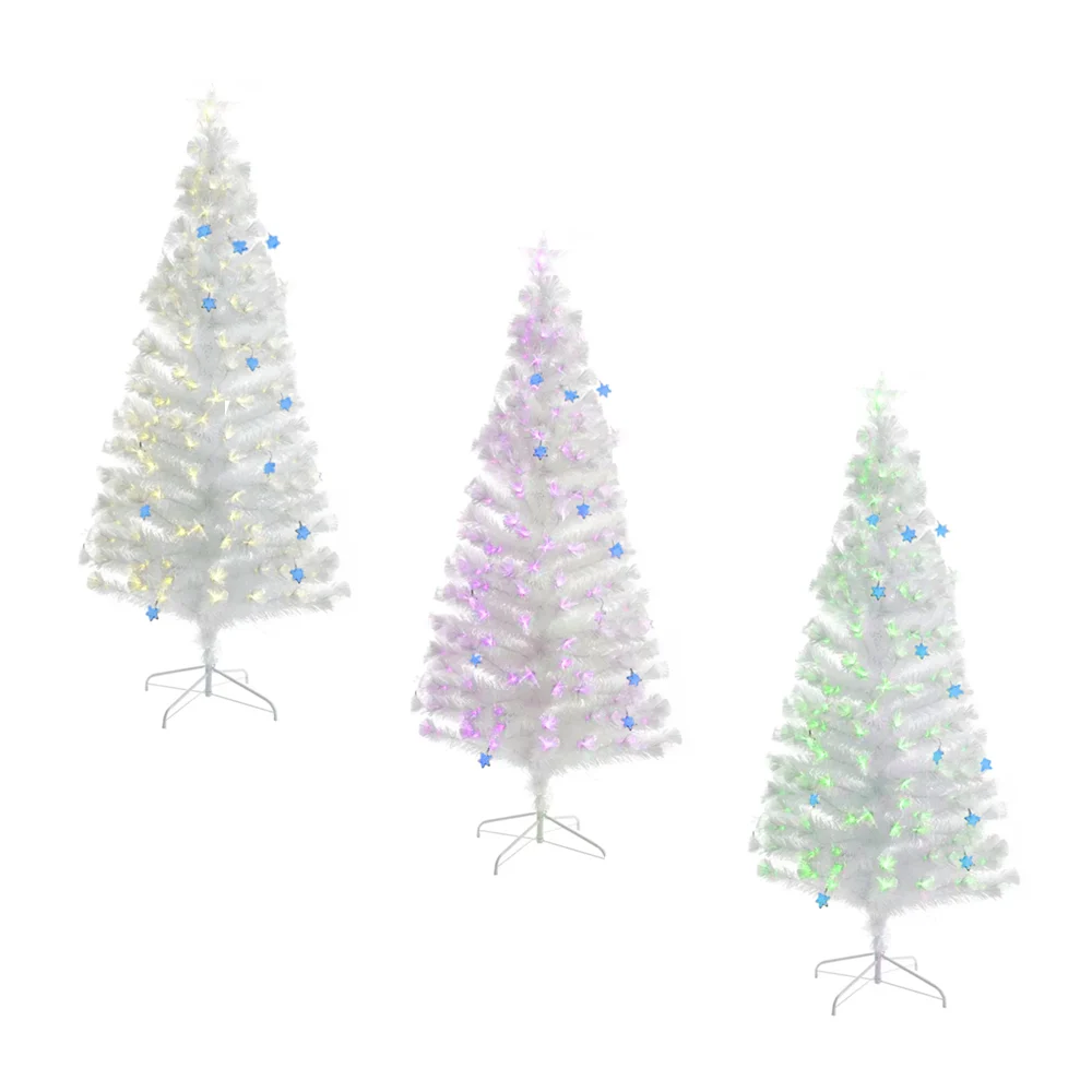 Árbol de navidad blanco con fibra óptica y estrellas luminosas multic…