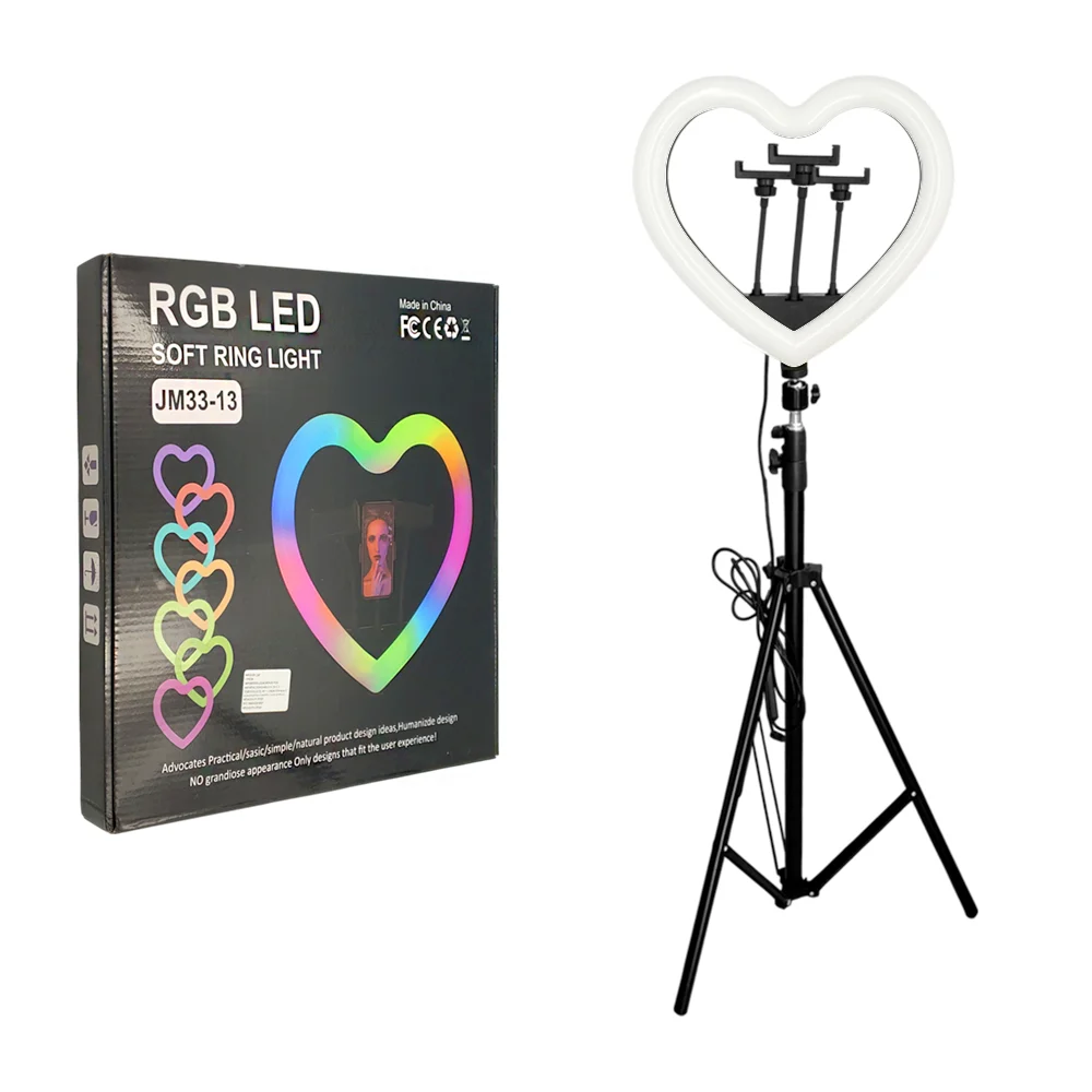 Aro de iluminación rgb de 13 pulgadas en forma de corazón con tripie