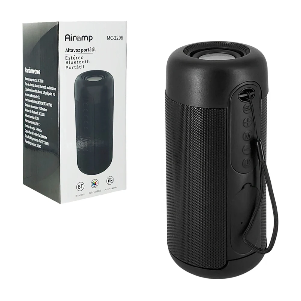 Bocina bluetooth portatil cilíndrica, 1.5in x2, múltiples conexiones
