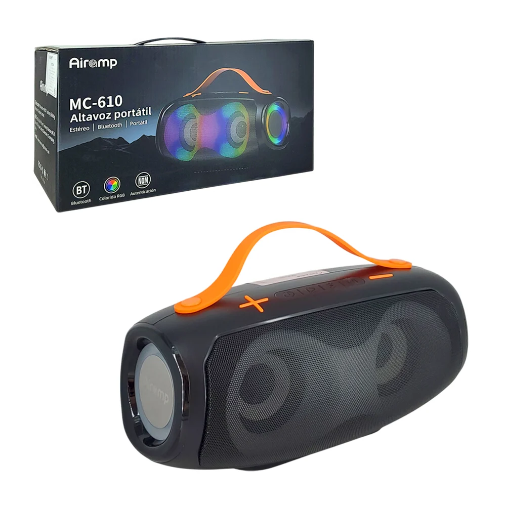 Bocina bluetooth portátil 2in x2 multifuncional con luz rgb / mc-610