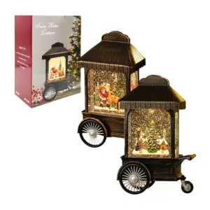 Adorno decorativo navideño musical en forma de carrito y figura encap…