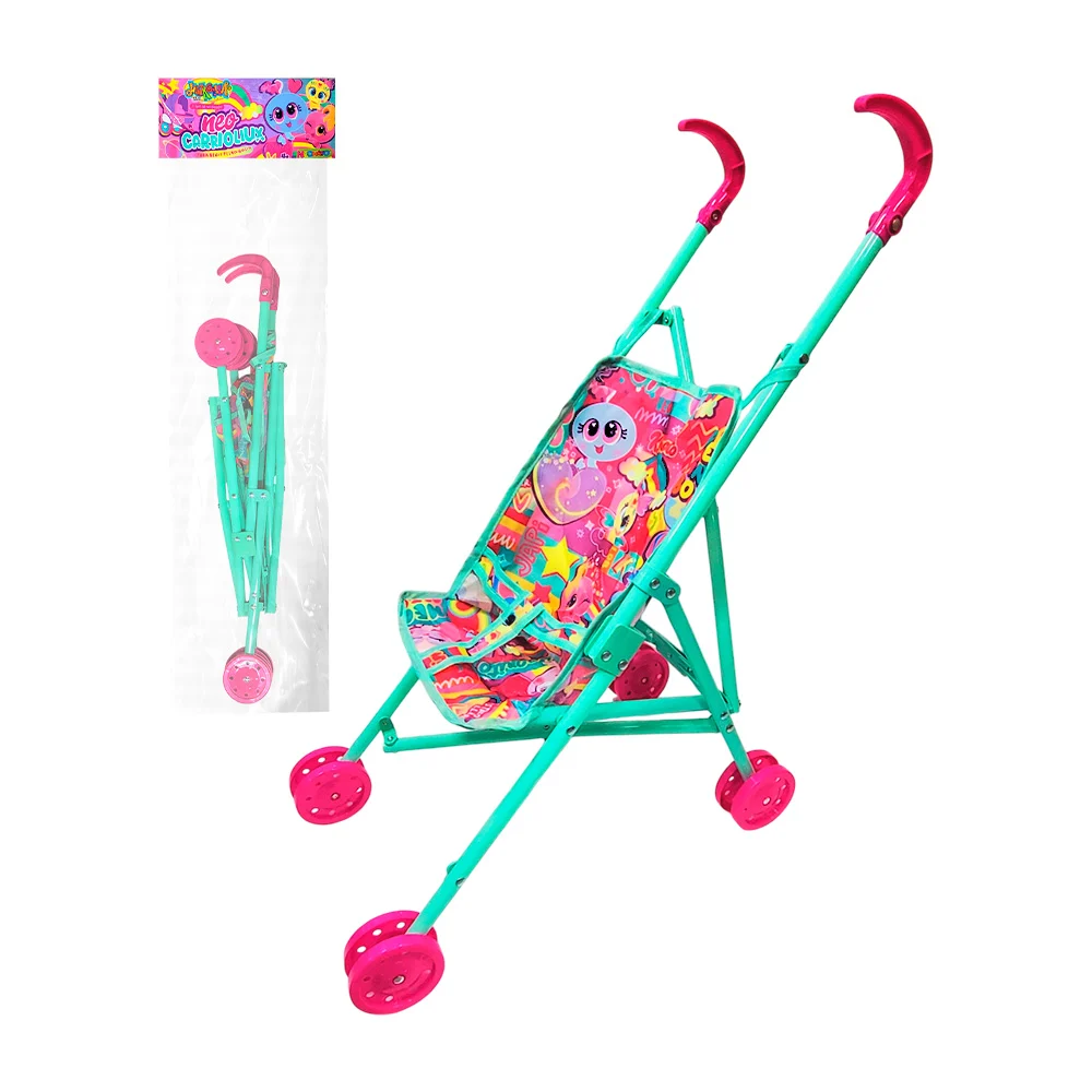 Carriola de juguete infantil, plegable, plástica, con estampado de pe…