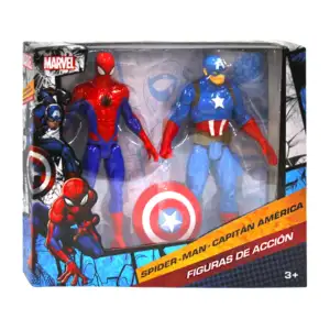Blíster de dos figuras plásticas en forma de superhéroes con escudo y…