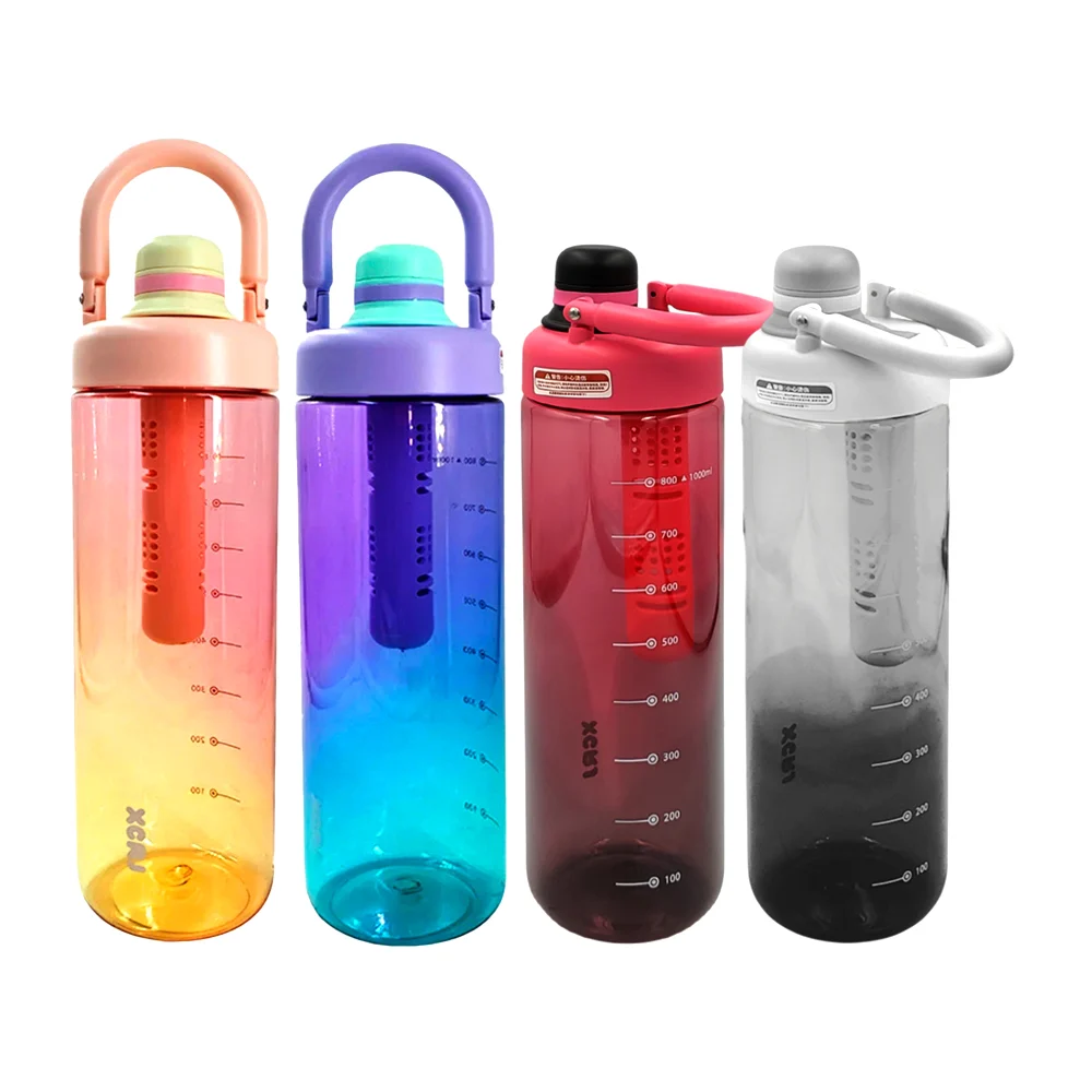 Botella de plástico bicolor, 1000ml, infusor, asa, popote y cierre he…