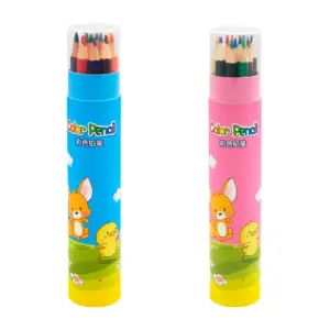Estuche redondo con estampado de animalito kawaii y 12 lápices de mad…