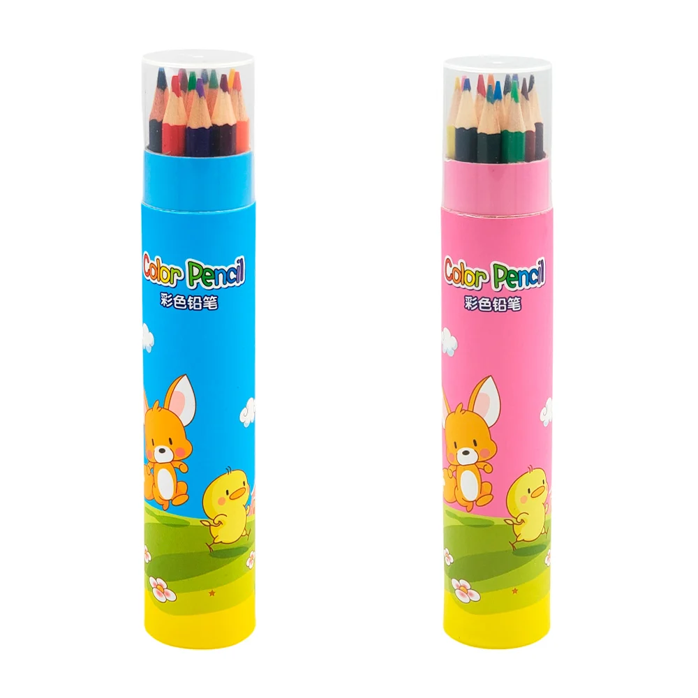 Estuche redondo con estampado de animalito kawaii y 12 lápices de mad…