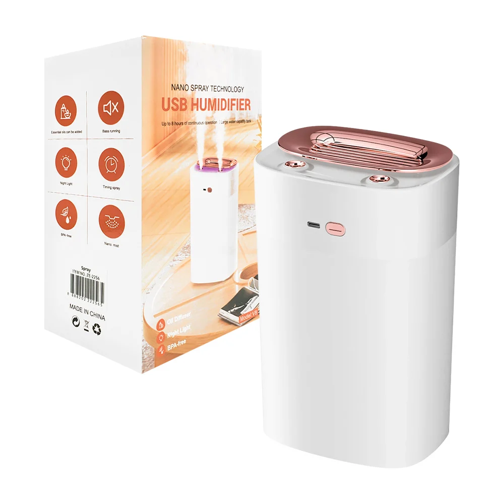 Humidificador rectangular usb en spray con luz de noche, 136x102x217m…