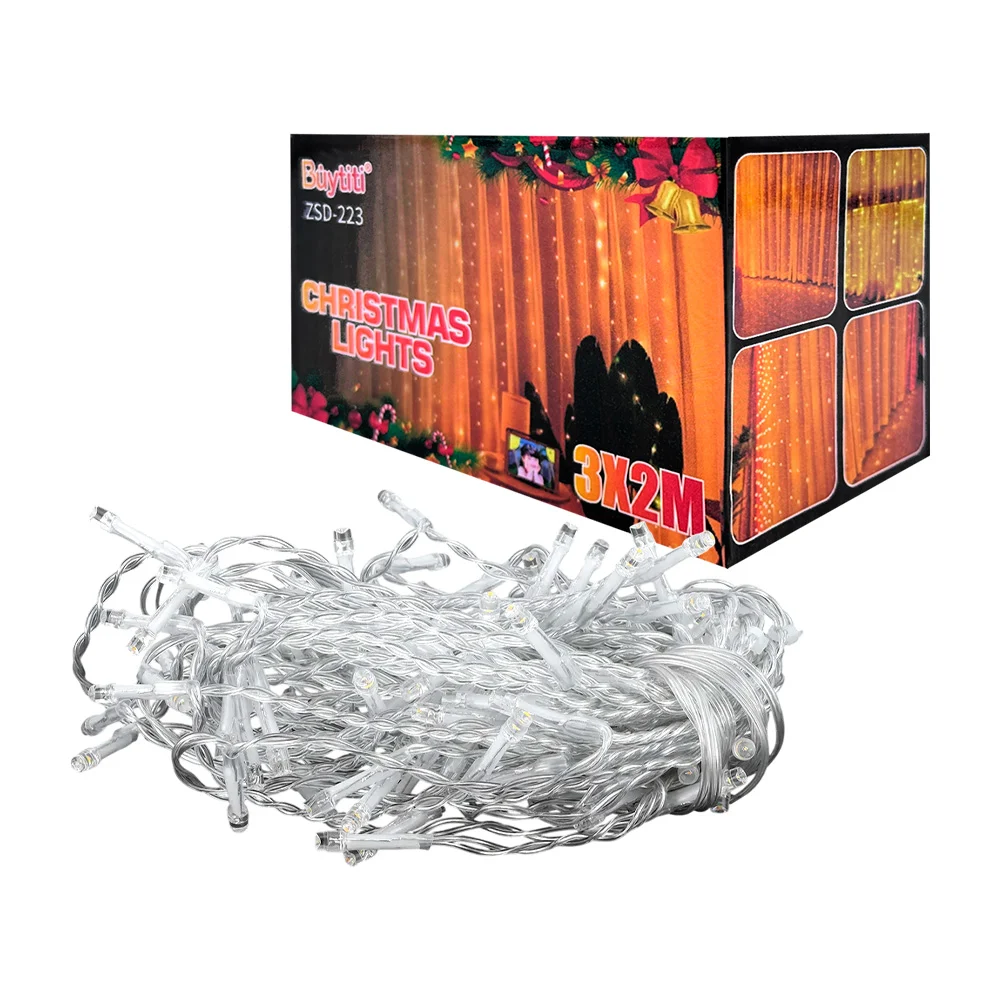 Serie de luces navideñas, cascada de 3x2m en tono cálido con cable tr…
