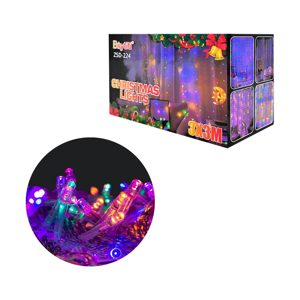 Serie navideña en cascada de 3x3 multicolor con cable transparente / …