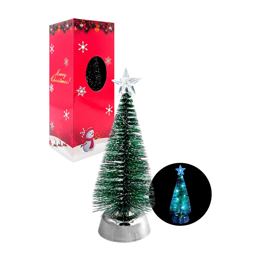 Adorno decorativo navideño pino con estrella, luz led blanca 20cm, ba…