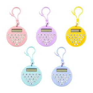 1pza Mini calculadora redonda de 8 dígitos en llavero, varios colores