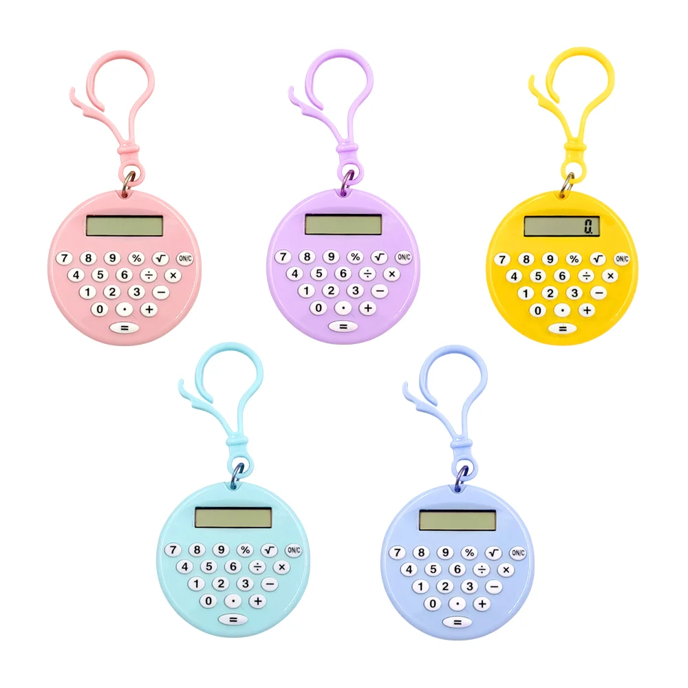 1pza Mini calculadora redonda de 8 dígitos en llavero, varios colores