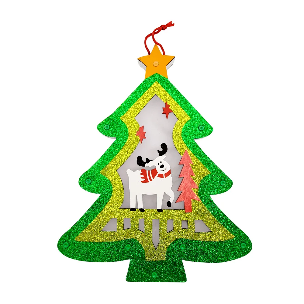 Adorno colgante decorativo, en forma de arbol navideño con iluminació…
