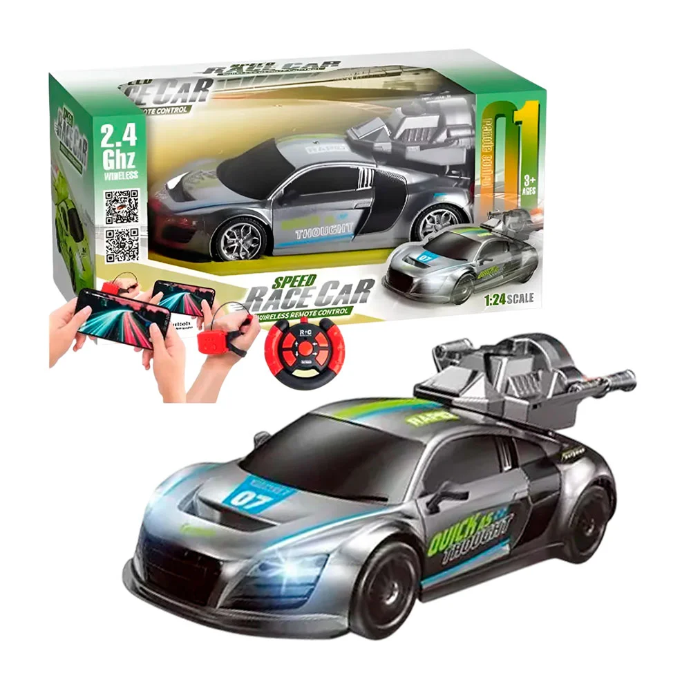Carro deportivo a control remoto con lanzador de spray, varios colore…