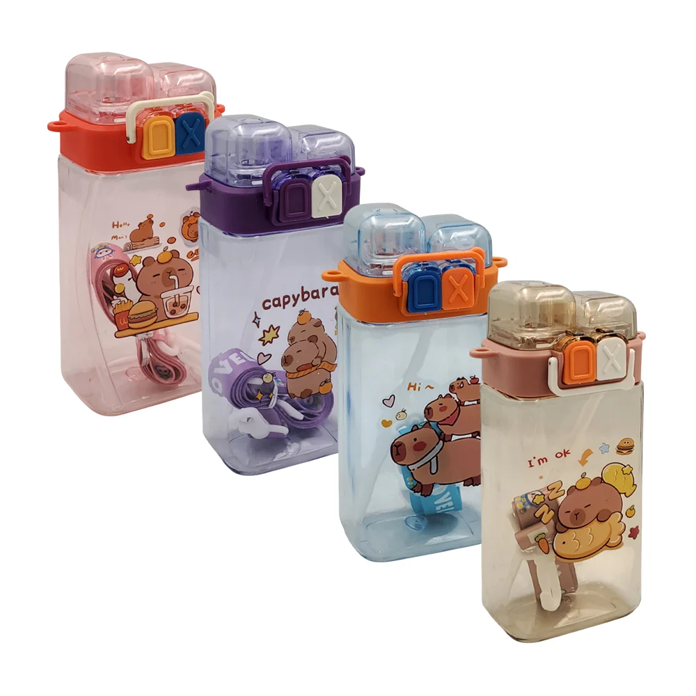 Botella rectangular de doble popote, 580ml y estampado decorativo de …