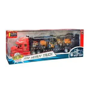 Tráiler de juguete chico transportador con 3 vehículos / my heavy tru…