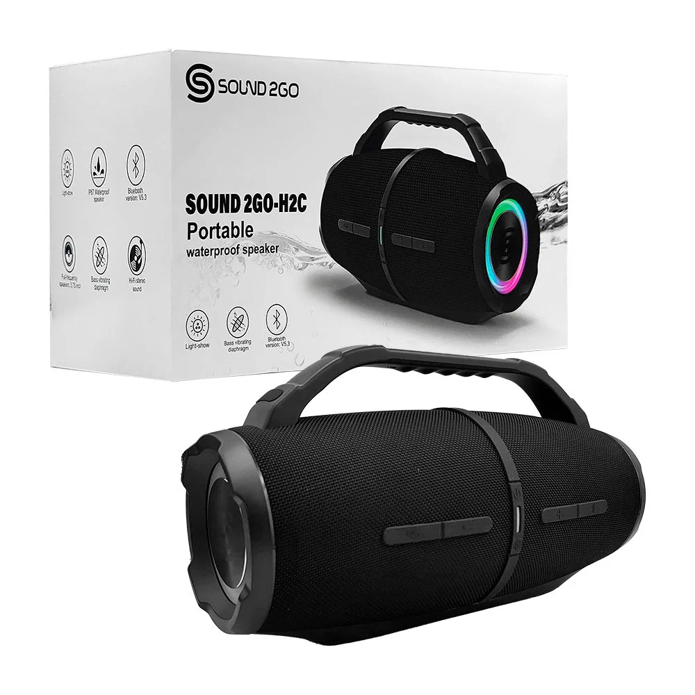 Bocina 2go portátil, inalámbrica, con múltiples puertos, asa y luz rg…